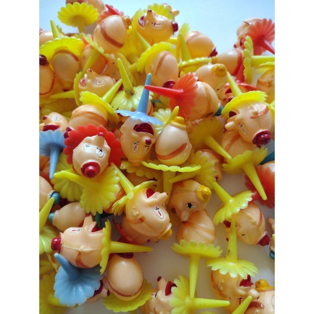 18 Clown Head Cup Cake Toppers Circus Red Blue Yellow‎ Picks Vintage Wilton Vtg